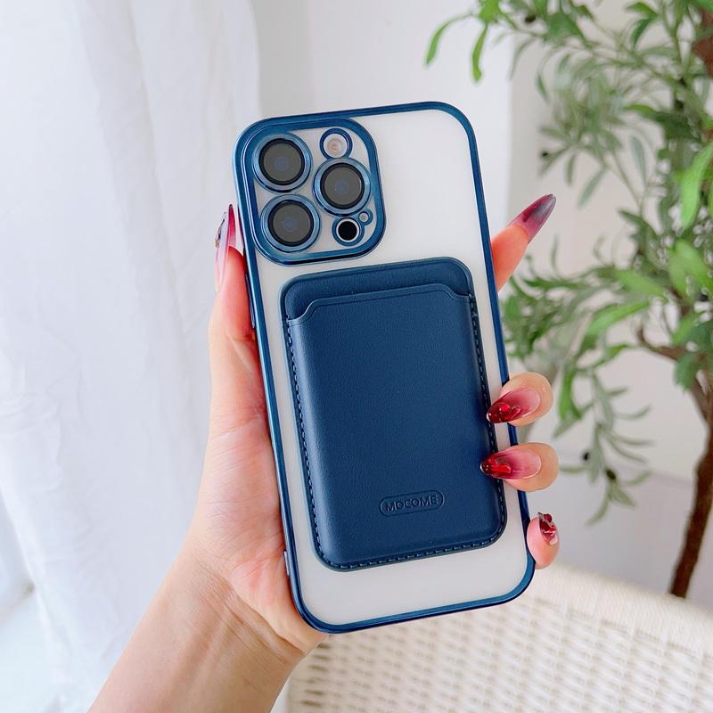 With Leather Card Slot Clear Magnetic Case For iPhone 16E 16 Pro Max 15 14 13 12 11 Lens Film Protection TPU Soft Shockproof for Magsafe Phone Cover
