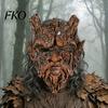 Three-dimensional Bark Face Mask Halloween Mask, Horror Tree Demon Costume Prop, with Breathable Hollow Design, Spooky Forest Prop Dark Style