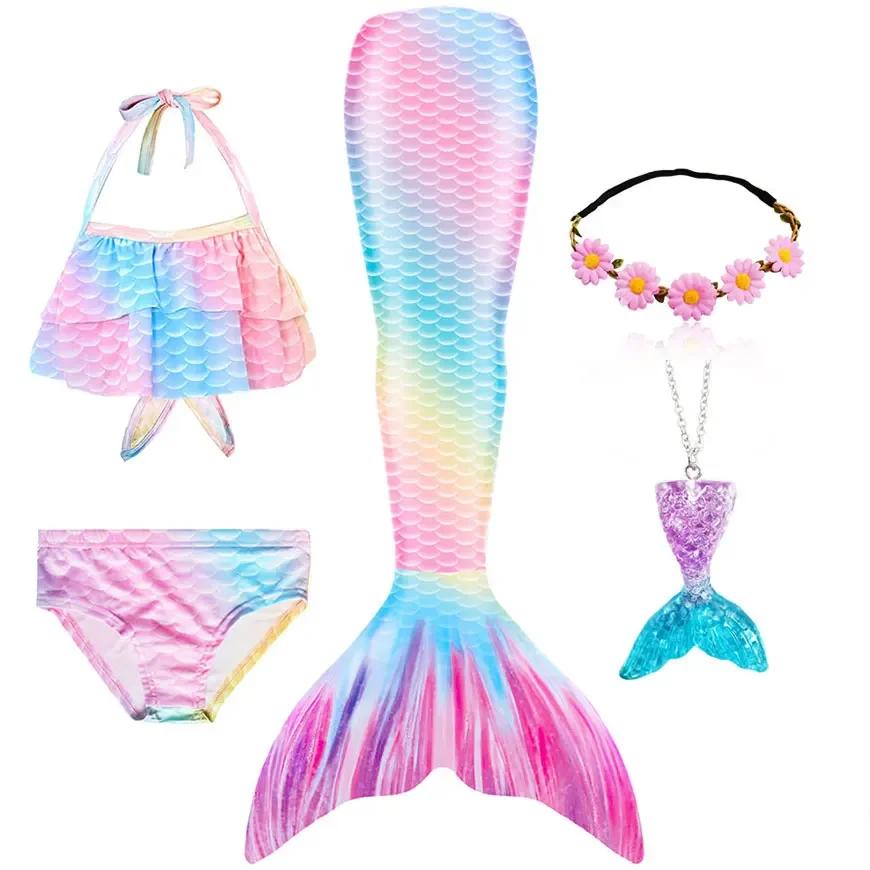 Mädchen Schwanzflosse Meerjungfrau Kostüm Kleid Cosplay Weihnachten Geburtstag Geschenk Badeanzug Kann Monoflosse Finne Hinzufügen Halloween Kostüm