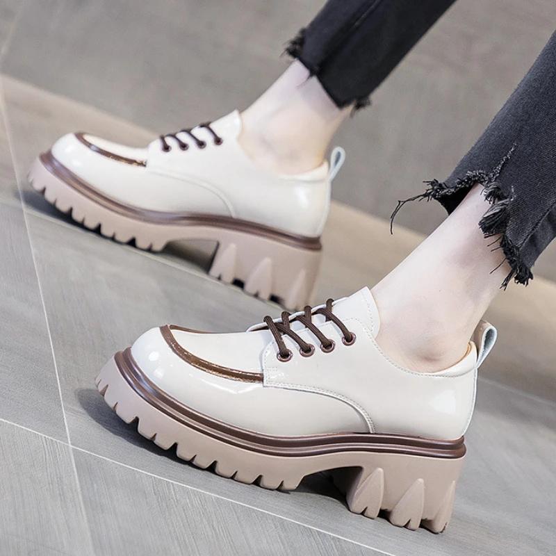 Euramerican Lefu Shoes Female 2024 Autumn Luxury Color Matching Thick Sole Heightened Small Leather Shoes Female Zapatos Mujer