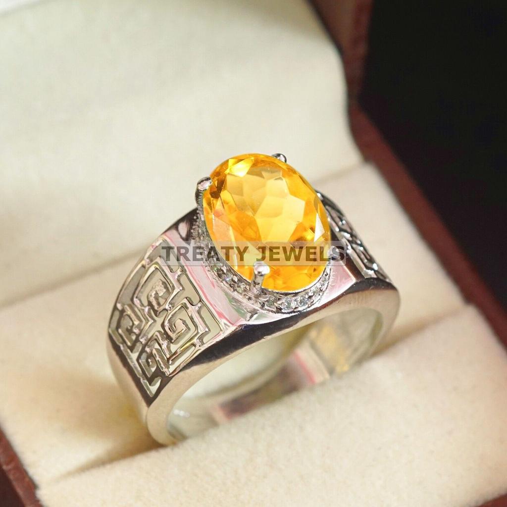 Citrine Oval Cut Gemstone With 925 Sterling Silver Ring For Men's #A952 JL375669223809