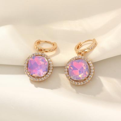 Luxurious Round Imitation Gemstones Drop Earrings for Women 2025 New Fashion Wedding Party Jewelry Accessories