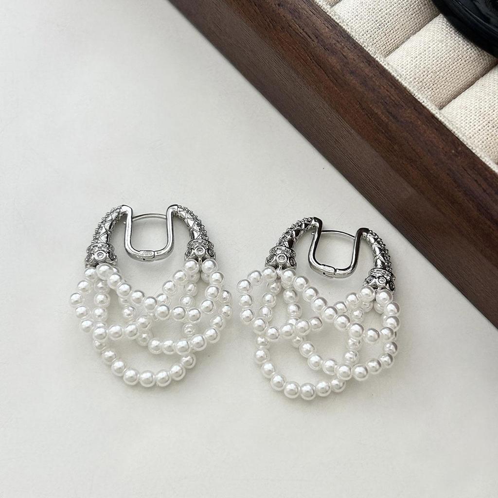 Retro Gem Pearl Flower Earrings - European Court Style, Light Luxury, Versatile Long Earrings