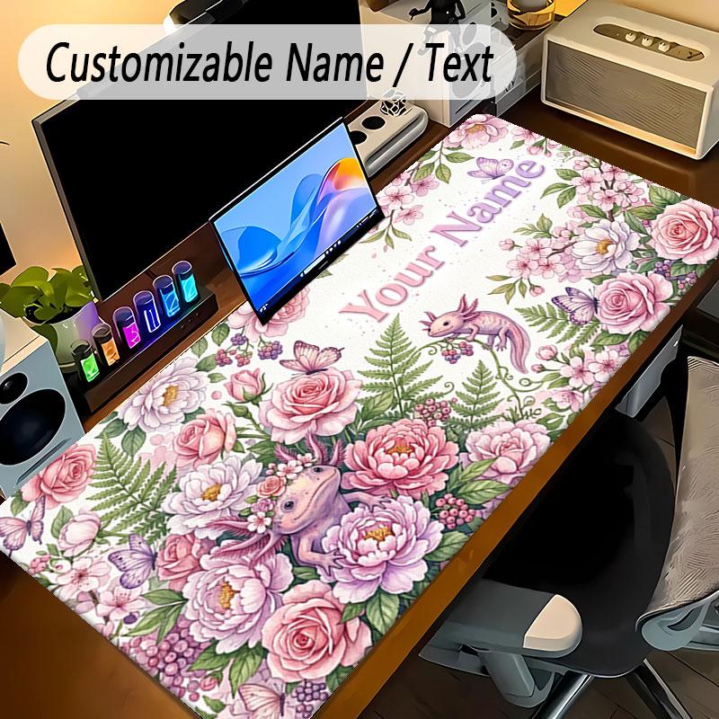 Floral Garden Theme Personalized Mouse Pad Custom Name Text Non Slip Desk Pad For Laptop Office Desktop