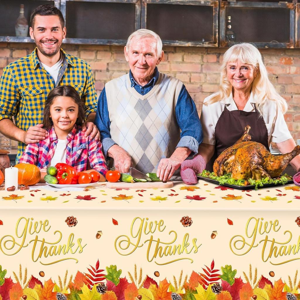 3Pcs Fall Thanksgiving Disposable Tablecloths Give Thanks Autumn Maple Leaves Waterproof Table Covers for Home Dinner Fall Harvest Thanksgiving Party