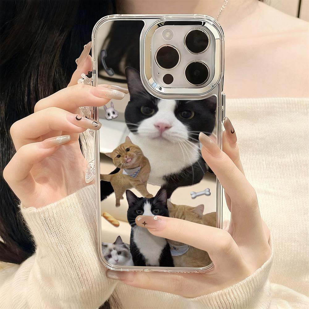 Fashion Cat Luxury Make Up Mirror Phone Case For IPhone 17e 16e Air Pro Max 17 16 13 11 15 14 12 Animal Funda Anti-drop Cover