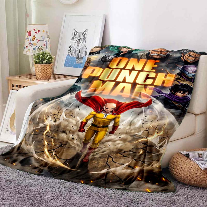 One Punch Man Anime Character Print Flannel Blanket Cozy Warm Throw Sofa Bedroom Present Indoor Home Seasonal Lounge Decor