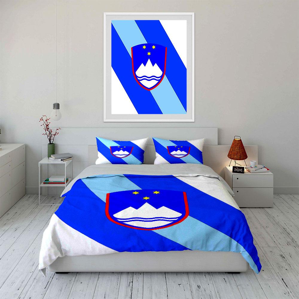Slovenia Flag Bedding Set Bedding Duvet Cover Set Duvet Cover Pillowcases  (1 * Duvet Cover 2 * Pillowcases, Without Duvet Insert)