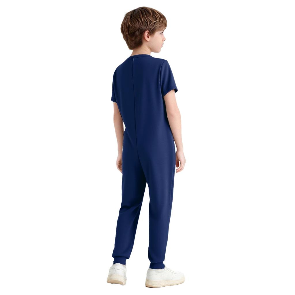 Unisex Kids Adaptive Clothing Jumpsuit Round Neck Short Sleeve Design Back Invisible Zipper Solid Color Full Body Outfit