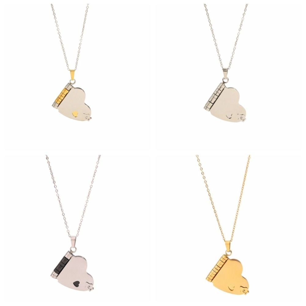 Stainless Steel Chain Women's Sweater Chain Heart Lovers Choker Book Pendant Necklace  Couple