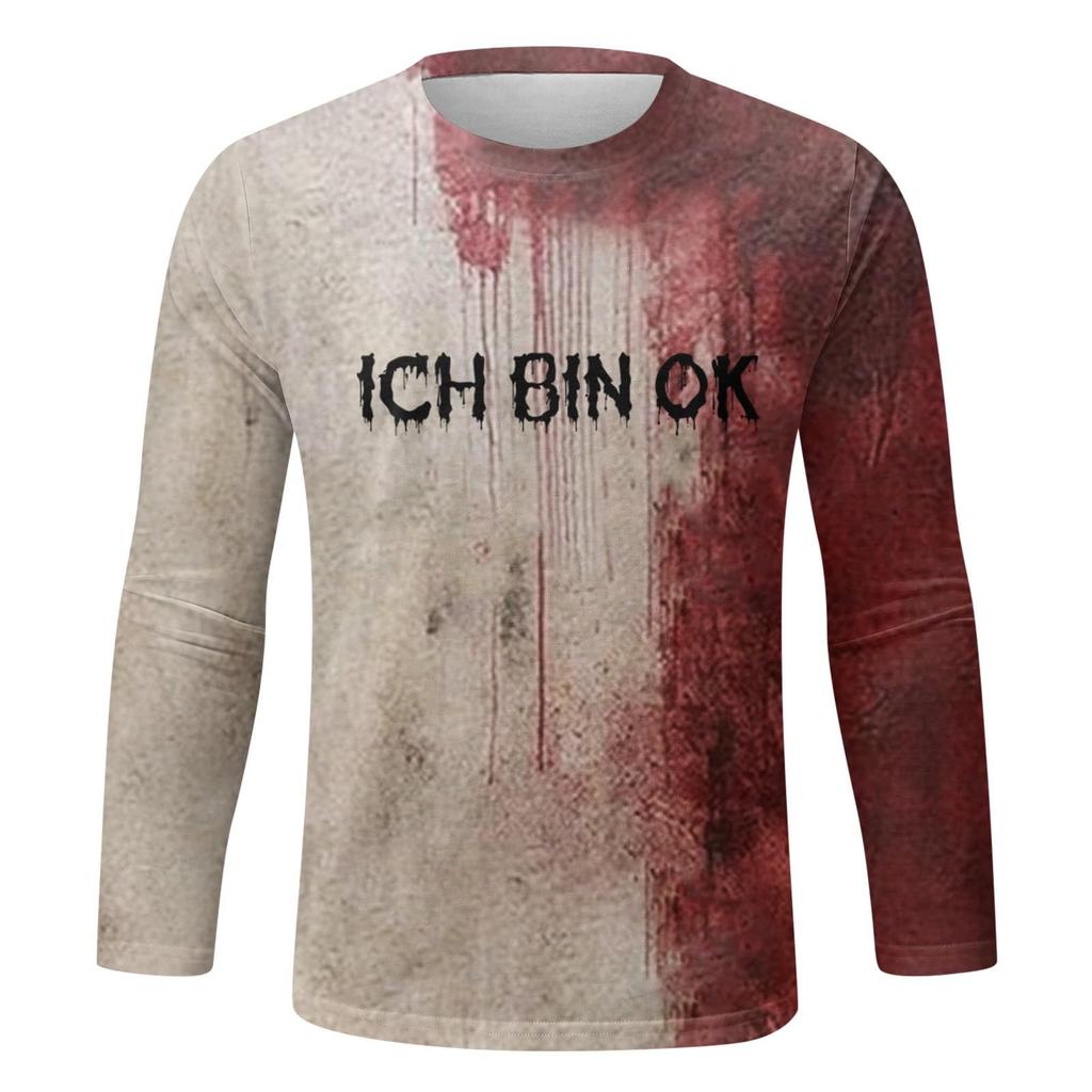 Pánská módní košile s dlouhým rukávem a kulatým výstřihem s halloweenským potiskem