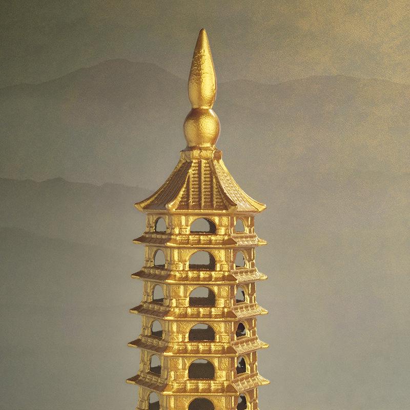Wenchang Pagoda Brass Ornament - Metal Craft for Student Study or Room Decor (9 or 13 Layers)