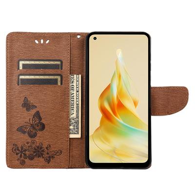 For Oppo Reno8 T 4G Leather Stand Phone Cover Butterflies Flower Imprinting Phone Wallet Case