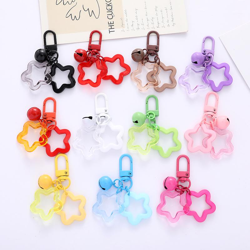 Colorful Acrylic Star Keychain with Bell Pendant for Earphone Case or Bag Decoration