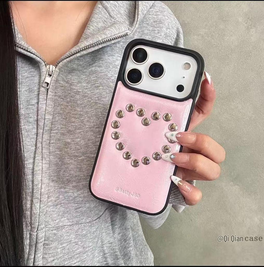 iPhone 17 Pro Max Case: High-End Leather Texture with 3D Rivets, Also Fits iPhone 16 Pro and iPhone 15