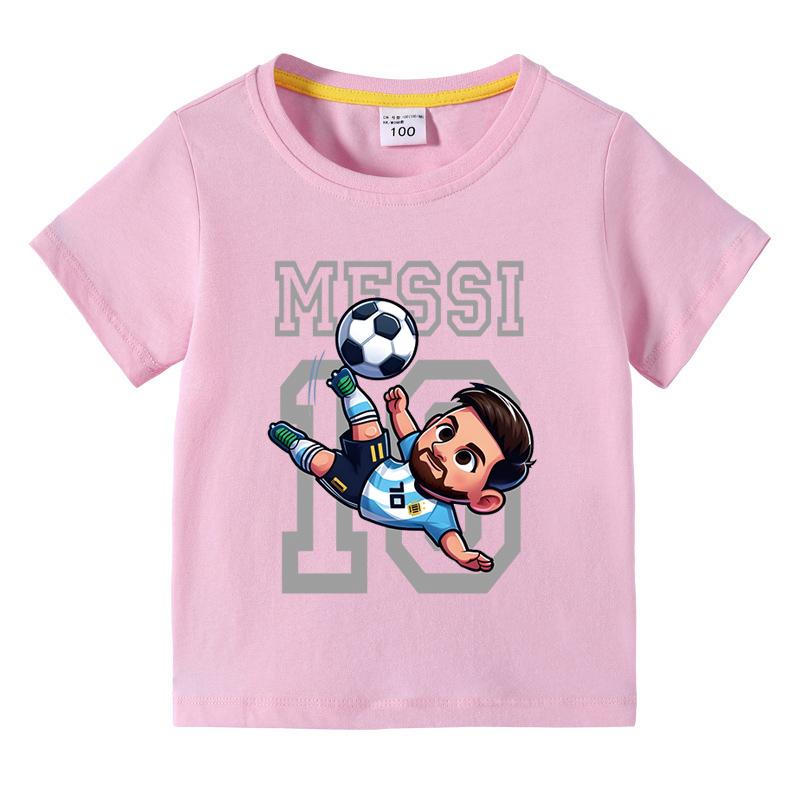 

Boys Fashion Short-Sleeve T-Shirt Children s T-Shirt Kids Clothing Soccer Star Messi Cartoon Print 160
