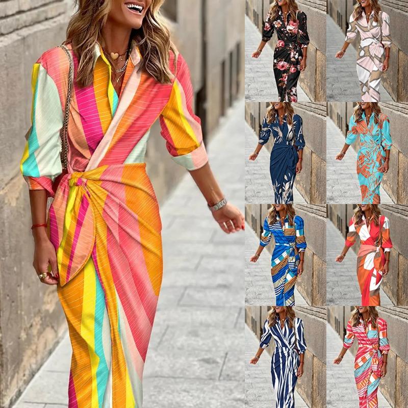 Fashion Trend Print Long-sleeved Dress Woman