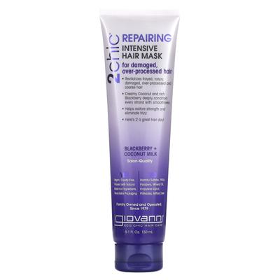 2chic, reparierende, intensive Haarmaske, für Haar, das durch häufige Dauerwellen und Färbungen geschädigt ist, Brombeere + Kokosmilch, 150 ml (144 ml)