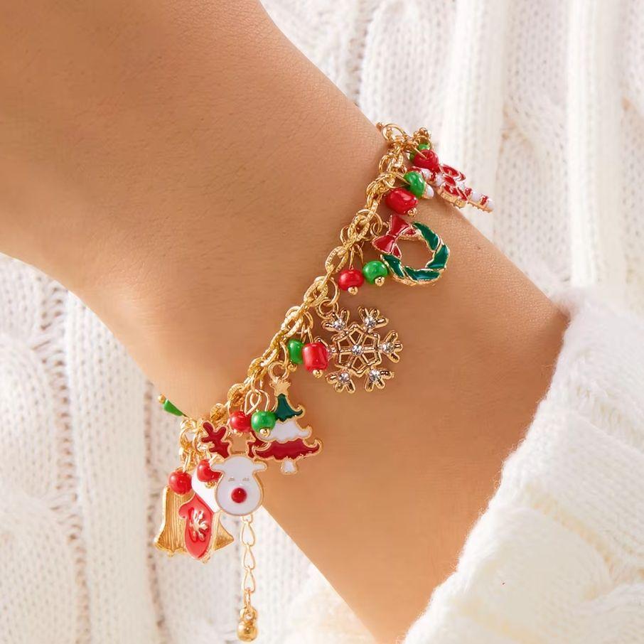 Fashion Christmas Tree Snowflake Santa Claus Beaded Bracelet for Women Men Festival Party Jewelry Bangle Lovely Charming Gift