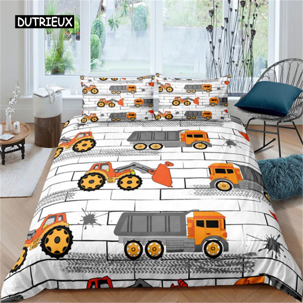 2/3-teiliges Einfache Cartoons Auto Bettwäscheset Hohe Qualität Kind Bagger Kran Polyester Bettbezug Einzeln Doppel Voll Queen King Size