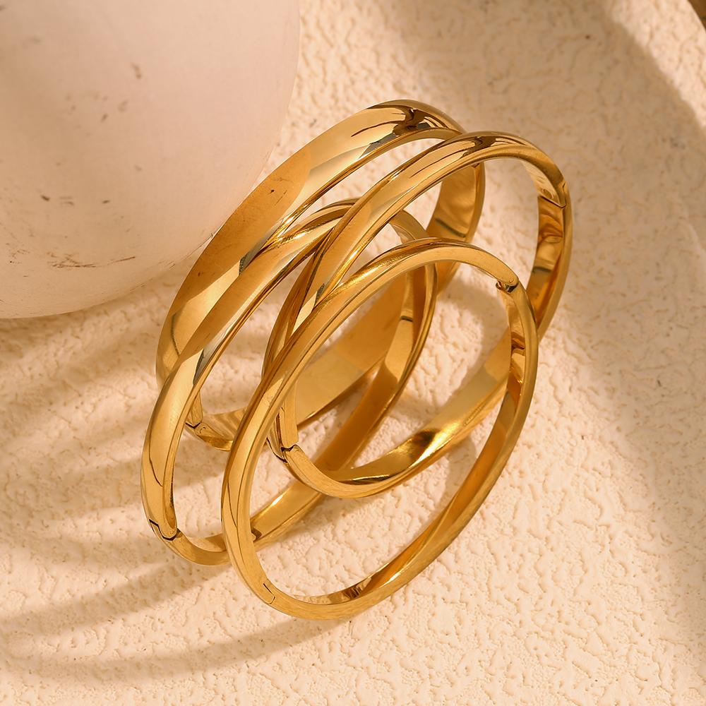 MamacitaSlay 4mm 5mm 6mm 8mm Gold Plated Silver Color titanium bangles Bracelets Daily trendy women's stainless steel jewelry