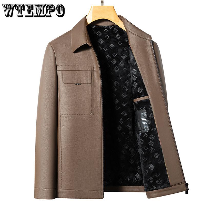 Men's Leather Jacket Middle-aged Men's Short Leather Lapel Leather Jacket High-end Padded and Thickened Jacket