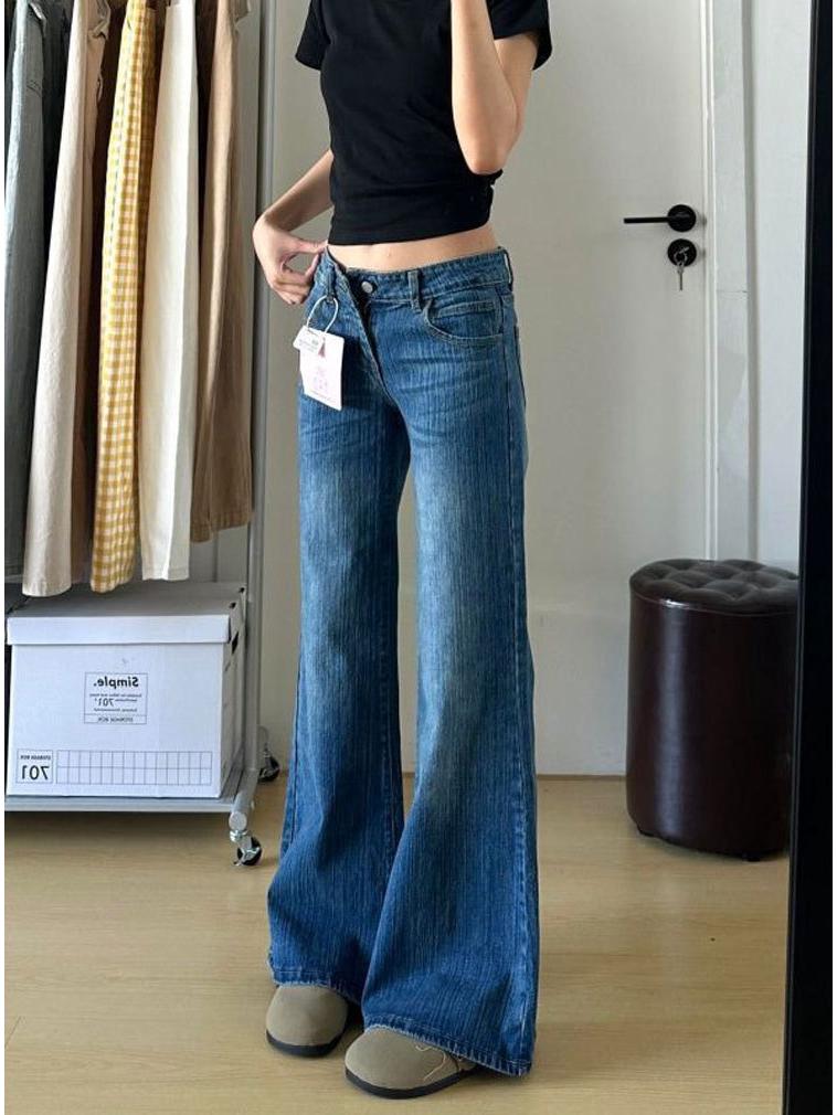 Petite Retro Blue Micro Flare Jeans - Low Waist Slimming Fit