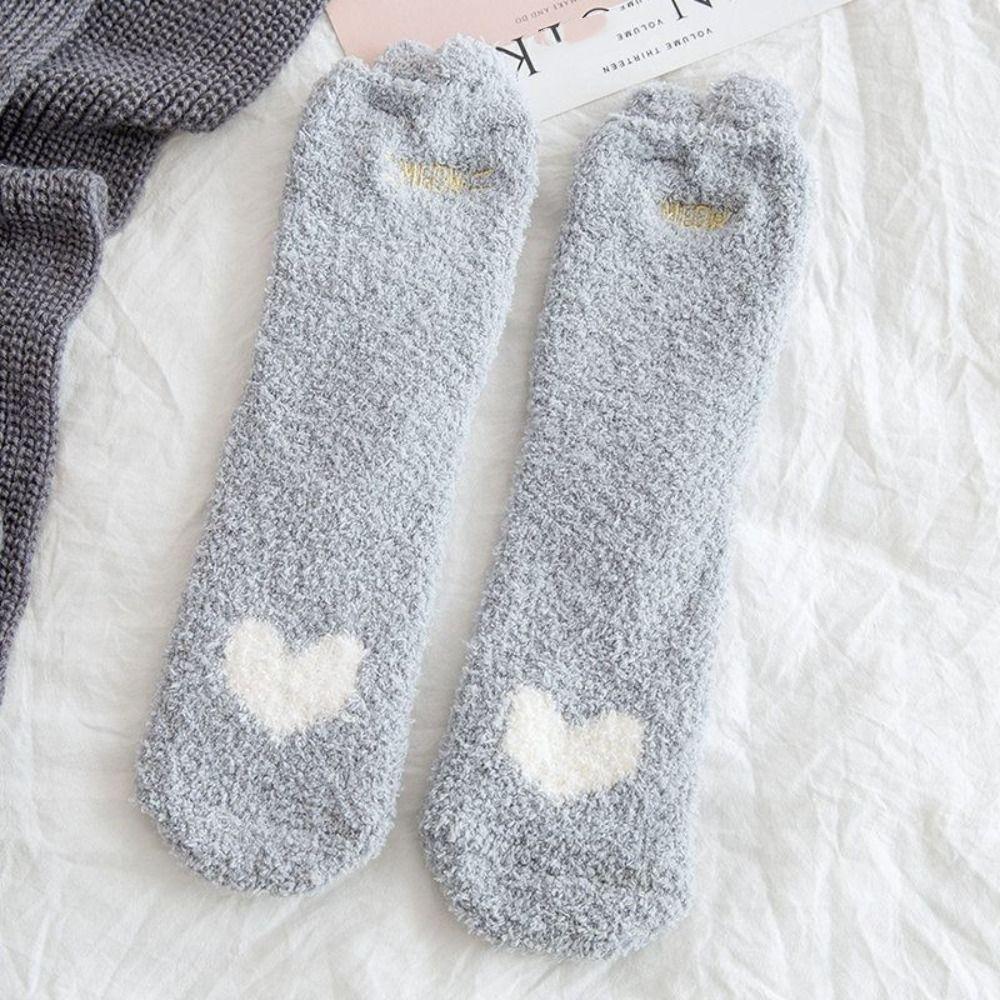 

Animal Coral Fleece Socks Heart Floor Socks Fashion Cat Paw Socks Fall/Winter 5Pairs