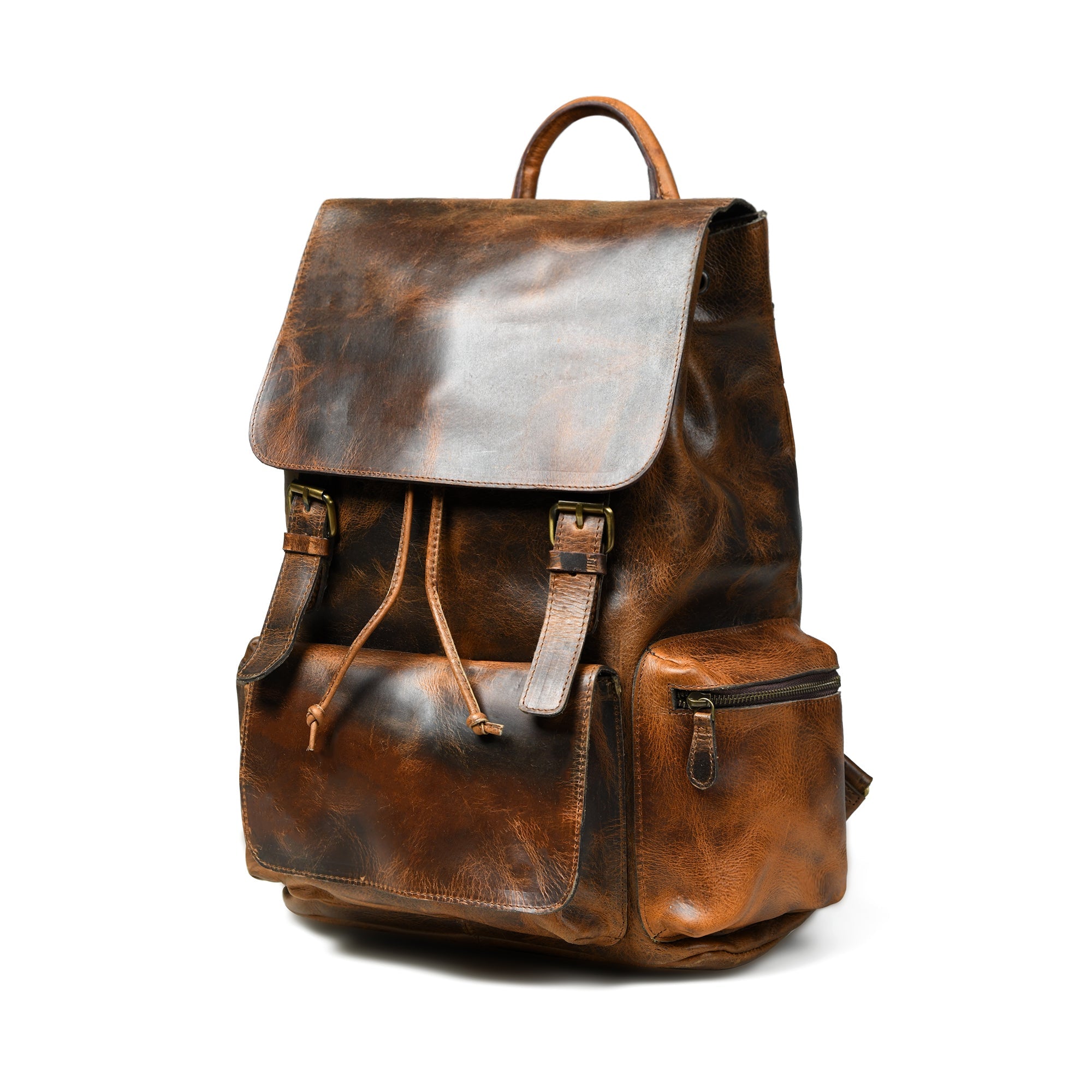 MaheTri Vortex Leather Backpack - Burnt Brown Genuine Leather Bag For Everyday Use 16 Inch коричневый