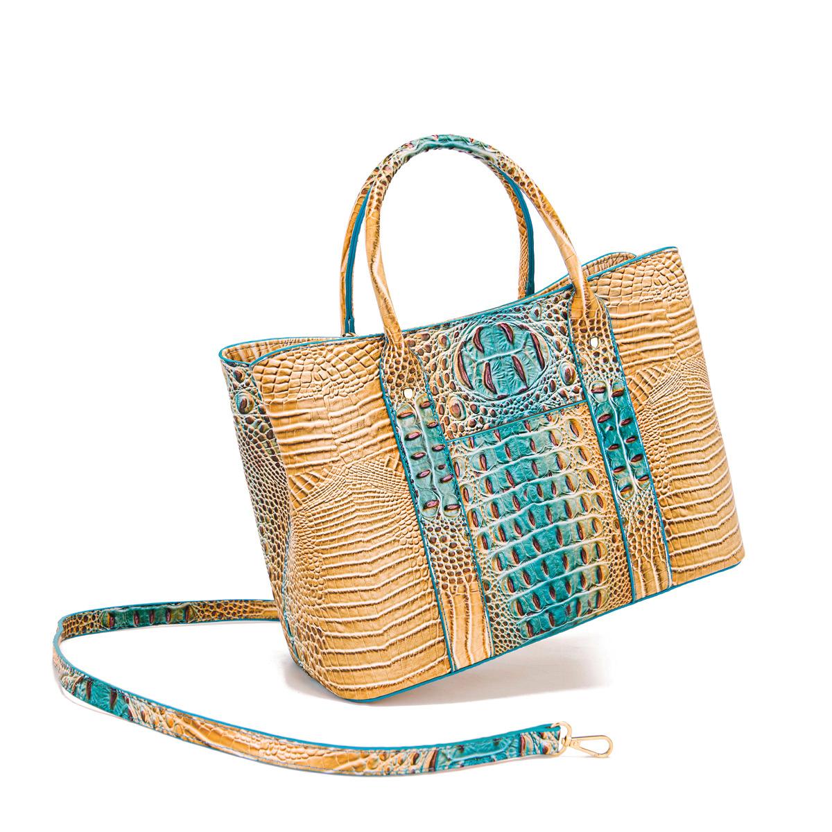 

Ручная сумка кроссбоди в стиле ретро для женщин с узором под крокодила и большой вместимостью синий