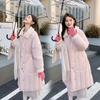 2025 New Lamb Wool Collar Waist Women's Long Down Cotton Clothes Solid Color Single-breasted Loose Coat
