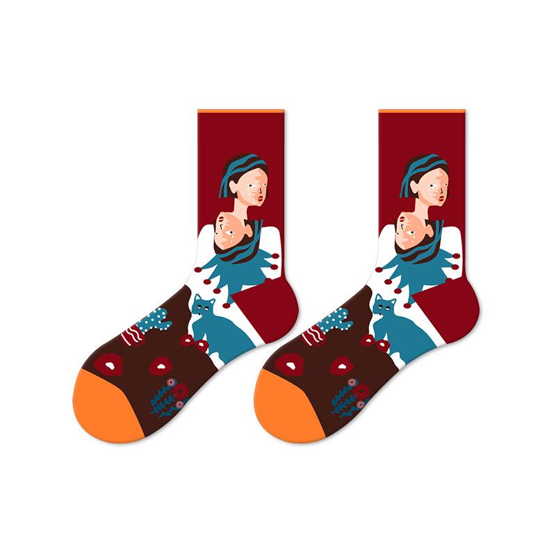 5 Pairs of Women Retro Personality Skateboards Wearing Mid Tube Socks