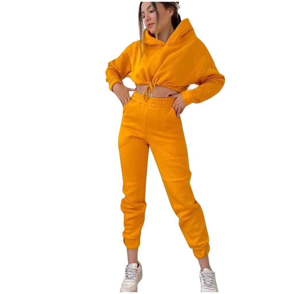 Women's Casual Solid Color Long Sleeved Hoodie Trousers Sweatershirt Sports Suit