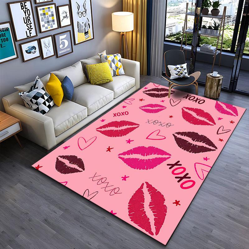 Pink Carpet with Lip Prints suitable as a non-slip mat for the living room or bedroom sofa