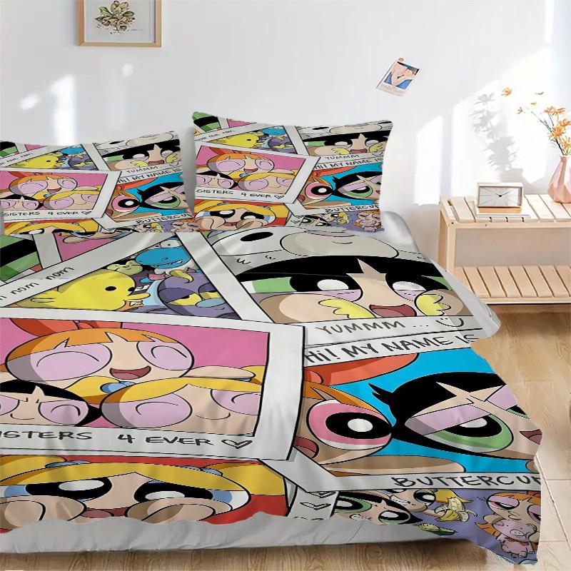 3-delat sängkläder Powerpuffpinglorna Inkluderar 1 täcke + 2 örngott, Utan innerkuddar, Mjukt bekvämt, Lätt andningsbart, Pri