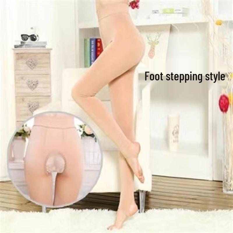 Plus Sametové Legíny s Otevřeným Rozkrokem Zesílené pro Vzhled Holých Nohou a Punčochové Kalhoty s Chodidly