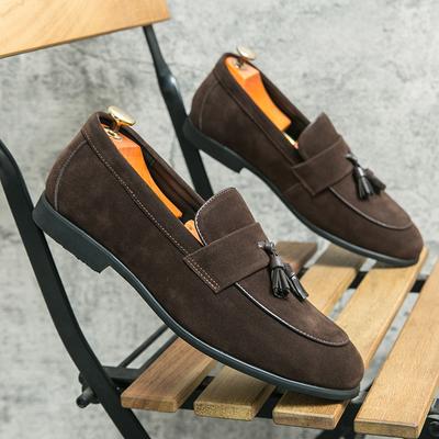 Pánské semišové kožené boty pro muže Elegantní ručně vyráběné mokasíny nazouvací boty s třásněmi Univerzální volnočasové ploché boty Pohodlné mokasíny