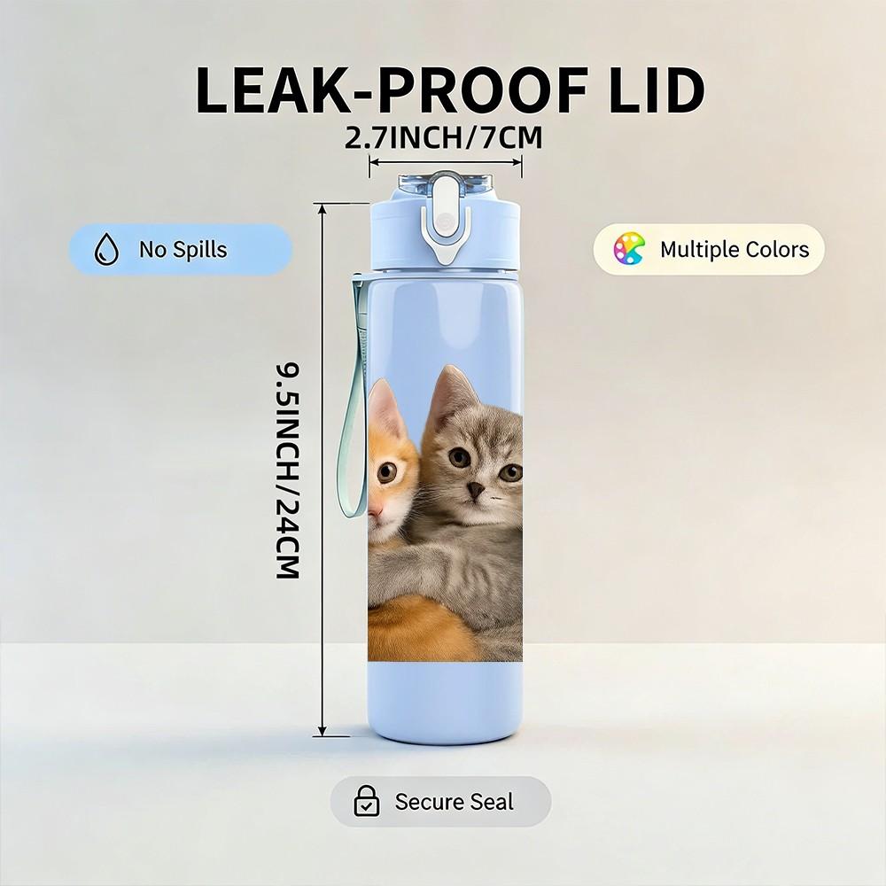 1PC Two Kittens Hugging Each Other 750ml Color Plastic Sports Water Bottle Leakproof Flip Straw Lid Suitable for Sports Office Home Use