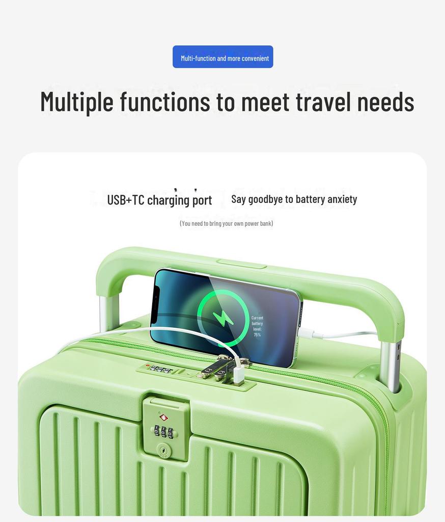 Free Shipping: 20-inch & 24-inch Front-Opening Multifunctional Trolley Suitcases with Wide Handles