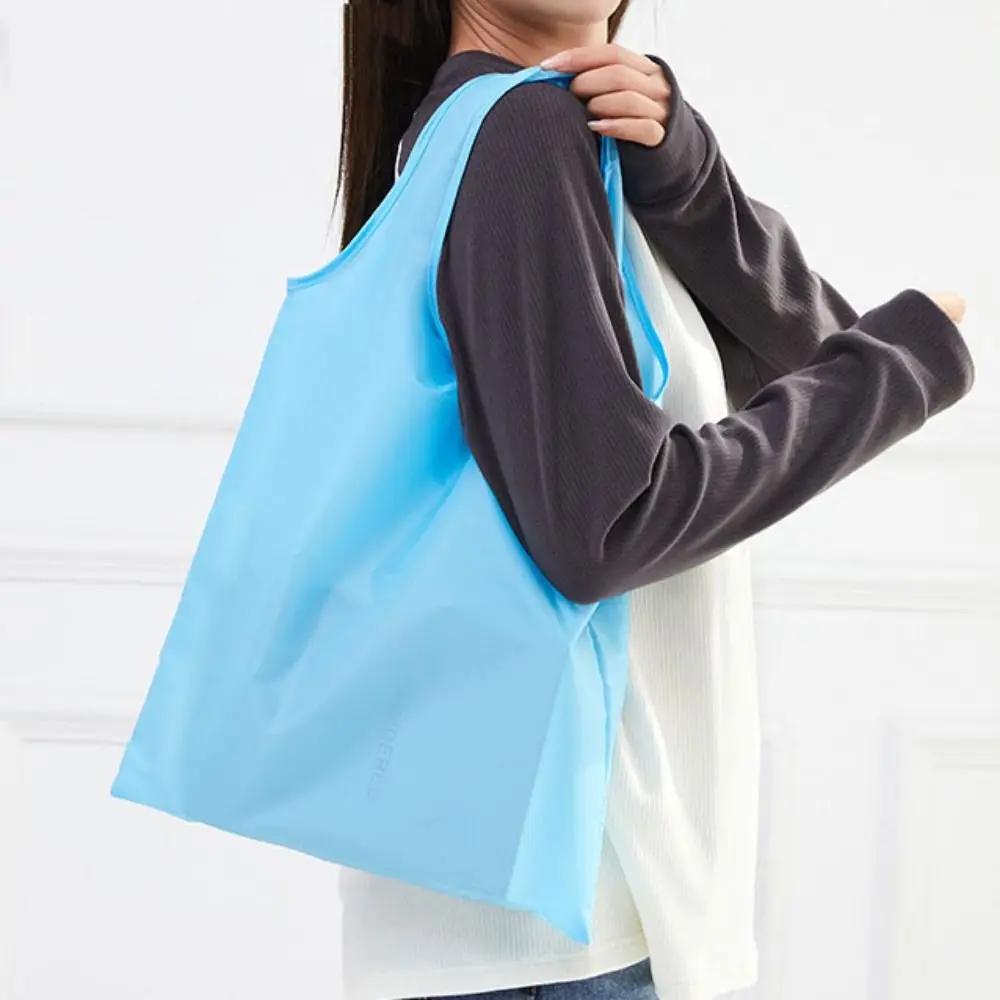Tragbare Polyester Unifarbene Einkaufstasche Umweltfreundlich Faltbar Supermarkt Tasche Wasserdicht Große Lebensmittel Geldbörse Reise