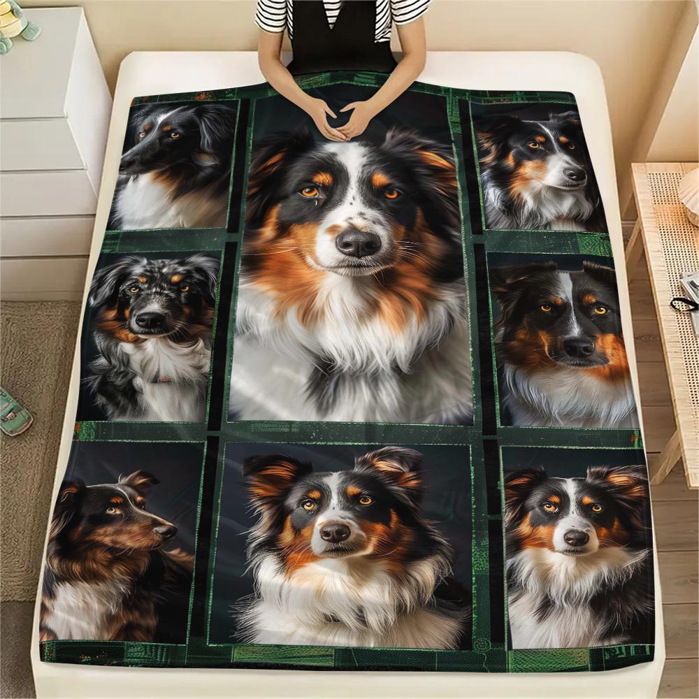 1Pc Border Collie Retriever Print Flannel Blanket, High quality Comfortable for All Seasons, Home Decor, Warmth and Comfort, Perfect for Gifts