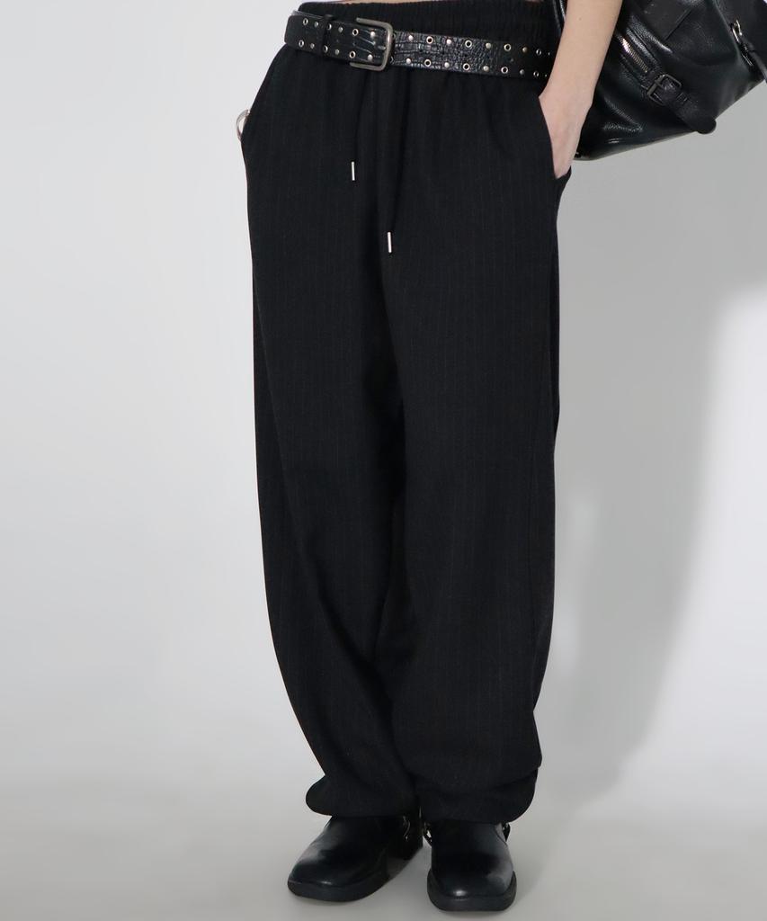 CHICKS Curved Stripe Balloon Banding Slacks Black