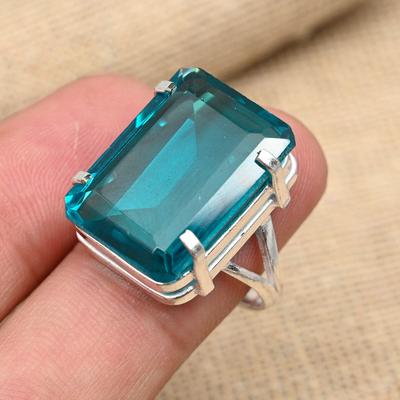 Indicolite Tourmaline Gemstone Handmade Jewelry 925 Sterling Silver Ring For Her