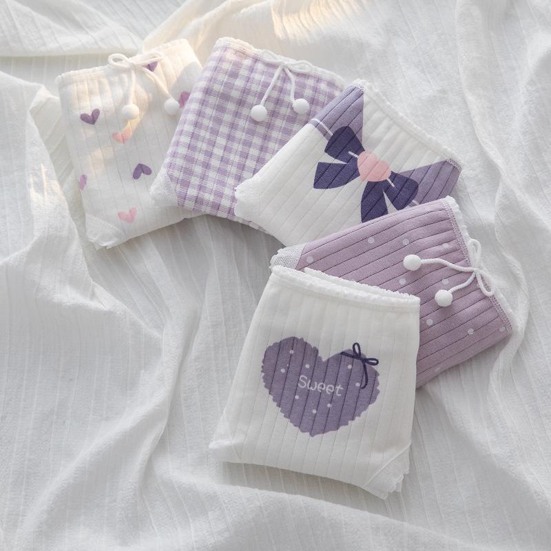 Ladies' Breathable Cartoon Cotton Underwear - Comfortable Antibacterial Waistband Triangle Pants