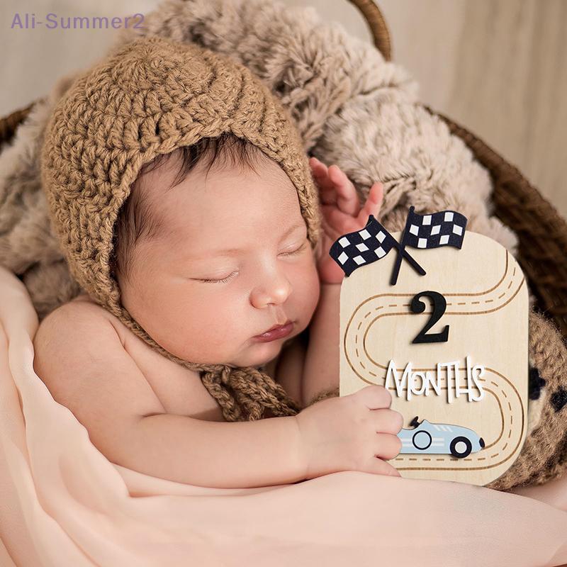 {MX} Wooden Baby Milestone Cards Name Plaque Sign Birth Announcement Board Baby Month Marker Newborn Photography Props