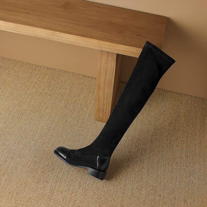 Krazing Pot Flock Autumn Winter Shoes Low Heels Size 43 Long Boots Slip On Stretch Over-the-knee Boots