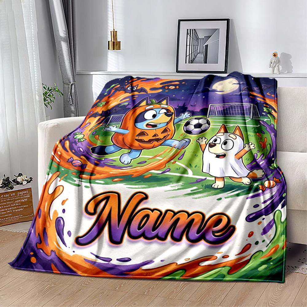 Bluey's Soccer Adventure Customize Your Name Blanket Gift Personalized Blanket Comfortable Versatile for Office Chair Couch Nap Picnics