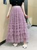 Fairy White Tulle Pleated Long Midi Skirt for Women - Spring/Autumn 2024 Collection.