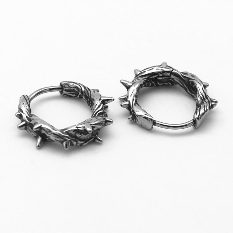 Retro Punk Black Thorn Hoop Earrings Hypoallergenic Earrings for Men Punk Jewelry Fashion Street Casual