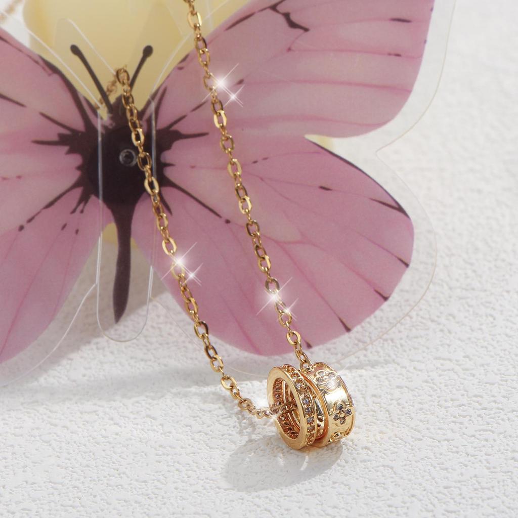 Vintage Double Ring Cubic Zirconia Pendant Necklace for Women